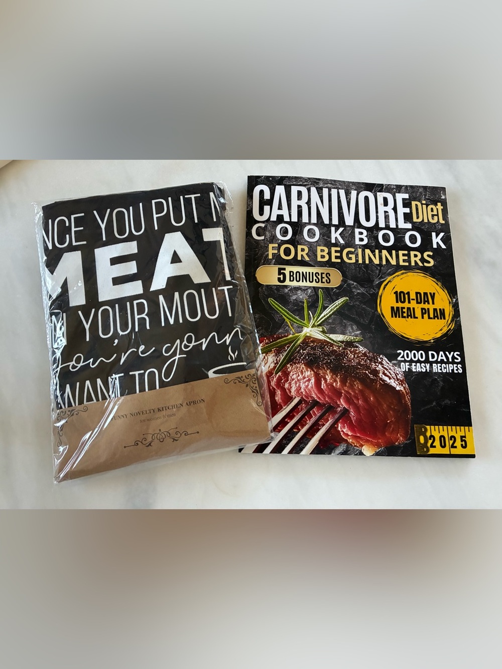 Carnivore Diet Cookbook for Beginners + Black Meat-Themed Kitchen Apron